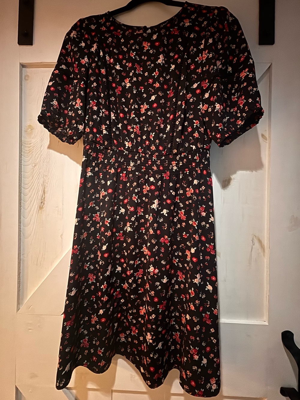 Reitmans Black Midi Dress with Red and Cream Floral Print